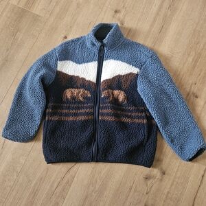 Old Navy Blue and Brown Bear Pattern Sherpa Jacket